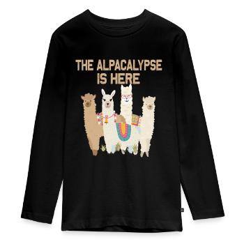 l'alpacalypse lama alpaga mignon animal fourrure blanc - T-shirt manches longues Premium Ado - noir - Devant - AI Model Kid Female (0cm)