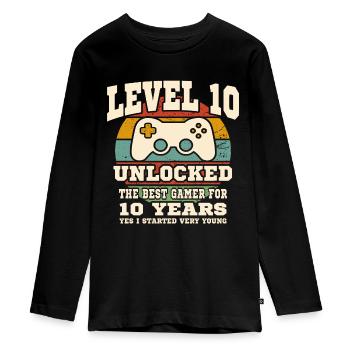 Niveau 10 débloqué - anniversaire 10 ans - T-shirt manches longues Premium Ado - noir - Devant - AI Model Kid Female (0cm)