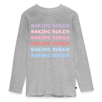 Backkönigin Lustiger Backspruch - Teenager Premium Bio Langarmshirt - Grau meliert - Vorne