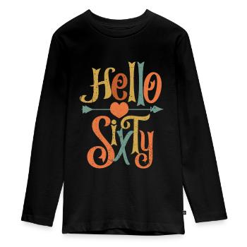 Vintage Hello Sixty 60. Geburtstag Geschenk - Teenager Premium Bio Langarmshirt - Schwarz - Vorne - AI Model Kid Female (0cm)