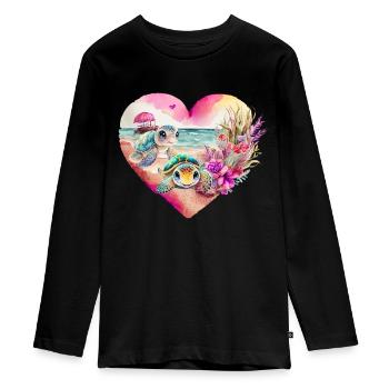 Turtles having fun on the beach. - Teenager Premium Organic Long Sleeve Shirt - black - Front - AI Model Kid Female (0cm)