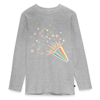 Corne à confettis festive XL - T-shirt manches longues Premium Ado - gris chiné - Devant