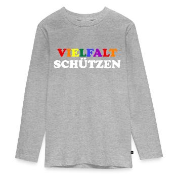 Vielfalt Schützen - Teenager Premium Bio Langarmshirt - Grau meliert - Vorne