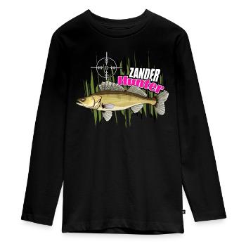 Walleye hunter - Teenager Premium Organic Long Sleeve Shirt - black - Front - AI Model Kid Female (0cm)