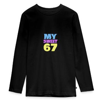 67 - Tieners Premium Bio shirt met lange mouwen - zwart - Voor - AI Model Kid Female (0cm)