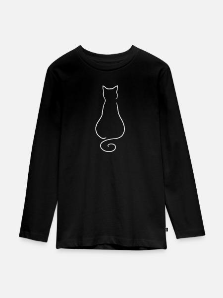Katze - Teenager Premium Bio Langarmshirt - Schwarz