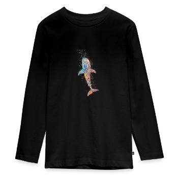 Lebendiges farbenfrohes künstlerisches Hai-Design - Teenager Premium Bio Langarmshirt - Schwarz - Vorne - AI Model Kid Female (0cm)