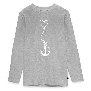 Anchor with heart on rope - wind force north west - Teenager Premium Organic Long Sleeve Shirt - heather grey - Front