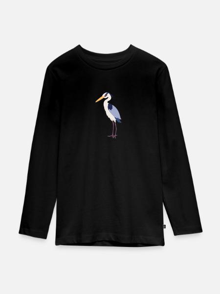 Reiher - Teenager Premium Bio Langarmshirt - Schwarz