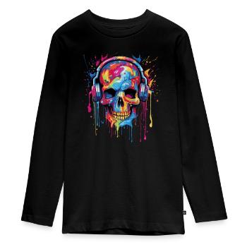 Le crâne de zombie aime la musique - T-shirt manches longues Premium Ado - noir - Devant - AI Model Kid Female (0cm)