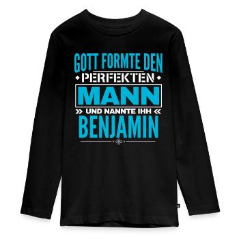 Benjamin Name Design - Teenager Premium Bio Langarmshirt - Schwarz - Vorne - AI Model Kid Female (0cm)