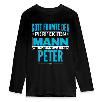 Peter Name Design - Teenager Premium Bio Langarmshirt - Schwarz - Vorne - AI Model Kid Female (0cm)