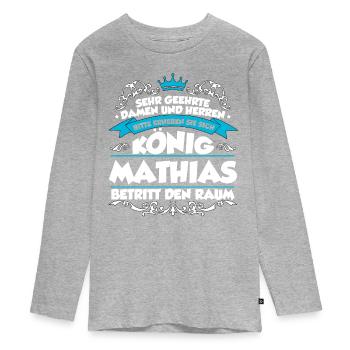 Mathias Name Design - Teenager Premium Bio Langarmshirt - Grau meliert - Vorne