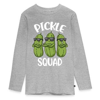 Pickle Squad Gurke Geschenk - Teenager Premium Bio Langarmshirt - Grau meliert - Vorne