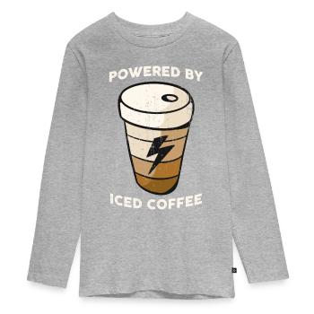 Powered By Iced Coffee Kaffee Geschenk - Teenager Premium Bio Langarmshirt - Grau meliert - Vorne
