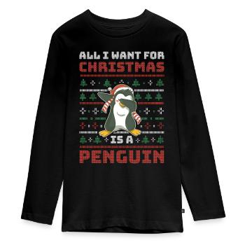 Xmas Penguin Hässlicher Weihnachtspulli Geschenk - Teenager Premium Bio Langarmshirt - Schwarz - Vorne - AI Model Kid Female (0cm)