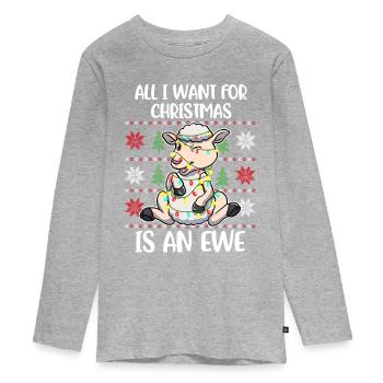 Christmas Ewe Hässlicher Weihnachtspulli Geschenk - Teenager Premium Bio Langarmshirt - Grau meliert - Vorne