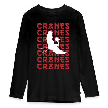 CRANES Stilvolle Vogel-Silhouette - Teenager Premium Bio Langarmshirt - Schwarz - Vorne - AI Model Kid Female (0cm)
