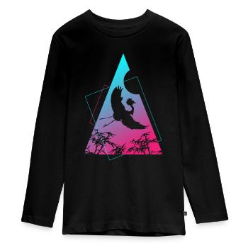 Grue Origami Géométrie Créativité - T-shirt manches longues Premium Ado - noir - Devant - AI Model Kid Female (0cm)