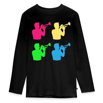 Trompetenklang in Farbe – Musikalischer Regenbogen - Teenager Premium Bio Langarmshirt - Schwarz - Vorne - AI Model Kid Female (0cm)