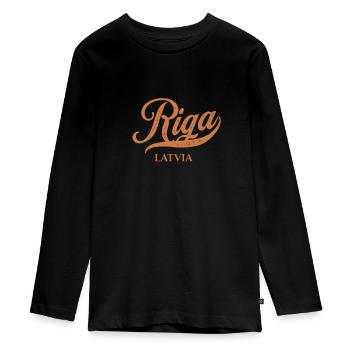 Retro Latvia Stadt - Vintage Riga - Teenager Premium Bio Langarmshirt - Schwarz - Vorne - AI Model Kid Female (0cm)