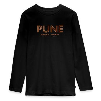 India Stadt Koordinaten - Pune - Teenager Premium Bio Langarmshirt - Schwarz - Vorne - AI Model Kid Female (0cm)
