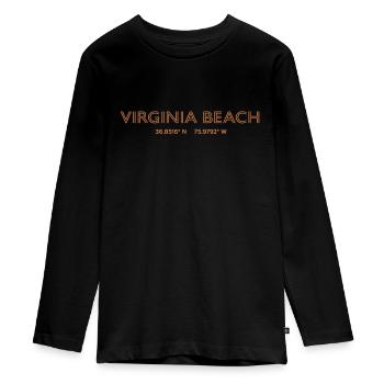 USA Stadt Koordinaten - Virginia Beach - Teenager Premium Bio Langarmshirt - Schwarz - Vorne - AI Model Kid Female (0cm)