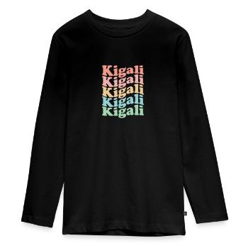 Vintage 70er Hippie Rwanda Stadt - Retro Kigali - Teenager Premium Bio Langarmshirt - Schwarz - Vorne - AI Model Kid Female (0cm)