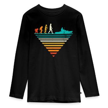 Menschliche Evolution - Vintage -Bootfahren - Teenager Premium Bio Langarmshirt - Schwarz - Vorne - AI Model Kid Female (0cm)