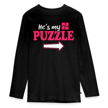 Mi Acertijo Mi Pieza Perdida - Pareja - Camiseta ecológica prémium de manga larga para adolescentes - negro - delante - AI Model Kid Female (0cm)