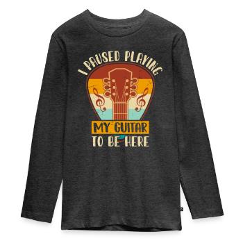 I Paused Playing My Guitar To Be Here - Teenager Premium Organic Long Sleeve Shirt - heather anthracite - Front - AI Model Kid Female (0cm)