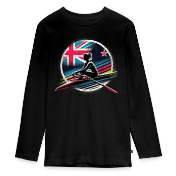 Drapeau de la Nouvelle-Zélande Rameur Mâle Rameur Pat - T-shirt manches longues Premium Ado - noir - Devant - AI Model Kid Female (0cm)
