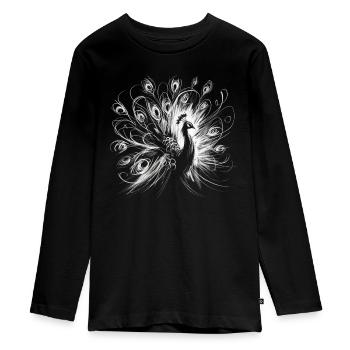 Pfauenliebhaber, Vogelbegeisterter Ornithologe - Teenager Premium Bio Langarmshirt - Schwarz - Vorne - AI Model Kid Female (0cm)