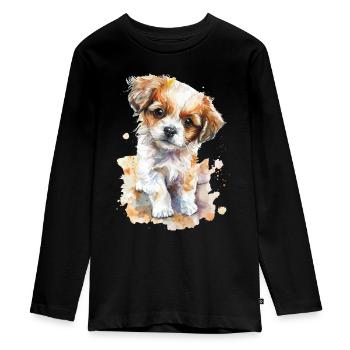 Hund - Teenager Premium Bio Langarmshirt - Schwarz - Vorne - AI Model Kid Female (0cm)