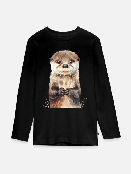 Otter - Teenager Premium Bio Langarmshirt - Schwarz