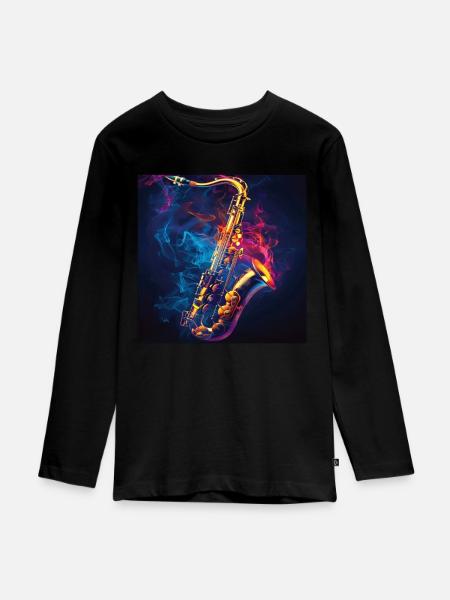 Saxophon - Teenager Premium Bio Langarmshirt - Schwarz