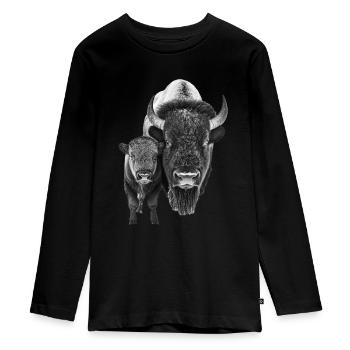 Bison - Teenager Premium Bio Langarmshirt - Schwarz - Vorne - AI Model Kid Female (0cm)