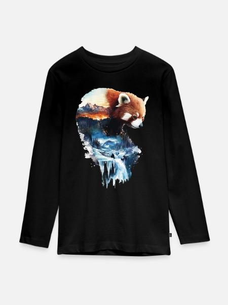 Roter Panda - Teenager Premium Bio Langarmshirt - Schwarz