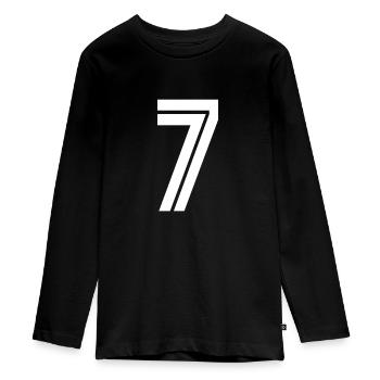 Trikotnummer 7 – Geschenk zum 7-jährigen Jubiläum - Teenager Premium Bio Langarmshirt - Schwarz - Vorne - AI Model Kid Female (0cm)