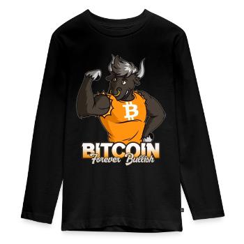 BITCOIN DESIGN CRYPTO BULL RUN gift for traders - Teenager Premium Organic Long Sleeve Shirt - black - Front - AI Model Kid Female (0cm)