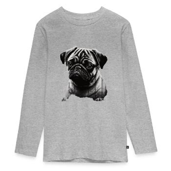 Mops-schablonen-design Weiß Und Schwarz - Teenager Premium Bio Langarmshirt - Grau meliert - Vorne