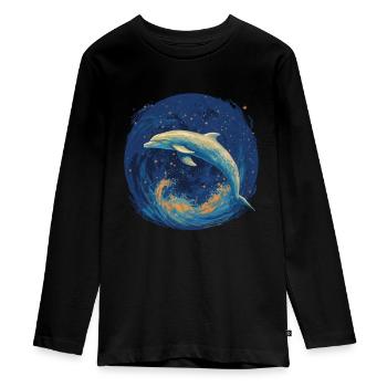 Dolphin In Starry Night Pièce unique pour - T-shirt manches longues Premium Ado - noir - Devant - AI Model Kid Female (0cm)