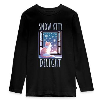 Snow Kitty Delight Cat - Teenager Premium Organic Long Sleeve Shirt - black - Front - AI Model Kid Female (0cm)