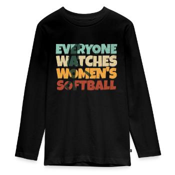 Tout le monde regarde le softball féminin - T-shirt manches longues Premium Ado - noir - Devant - AI Model Kid Female (0cm)