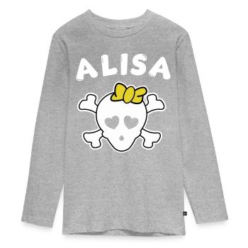 Piratin Alisa Design für Mädchen und Frauen - Teenager Premium Bio Langarmshirt - Grau meliert - Vorne
