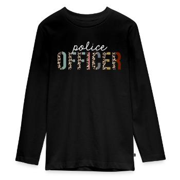 Policier Leopard Print Drôle cadeau - T-shirt manches longues Premium Ado - noir - Devant - AI Model Kid Female (0cm)
