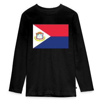 Official Sint Maarten Flag Maartener Country Pride - Teenager Premium Organic Long Sleeve Shirt - black - Front - AI Model Kid Female (0cm)