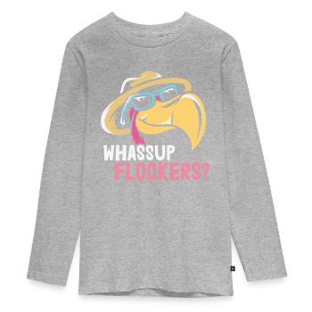 Whassup Flocker? Zitate Flamingo - Teenager Premium Bio Langarmshirt - Grau meliert - Vorne