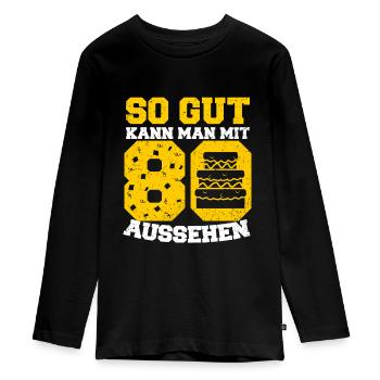 80. Geburtstag - Teenager Premium Bio Langarmshirt - Schwarz - Vorne - AI Model Kid Female (0cm)