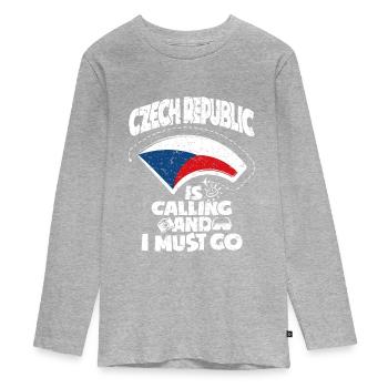 Tschechien - Teenager Premium Bio Langarmshirt - Grau meliert - Vorne